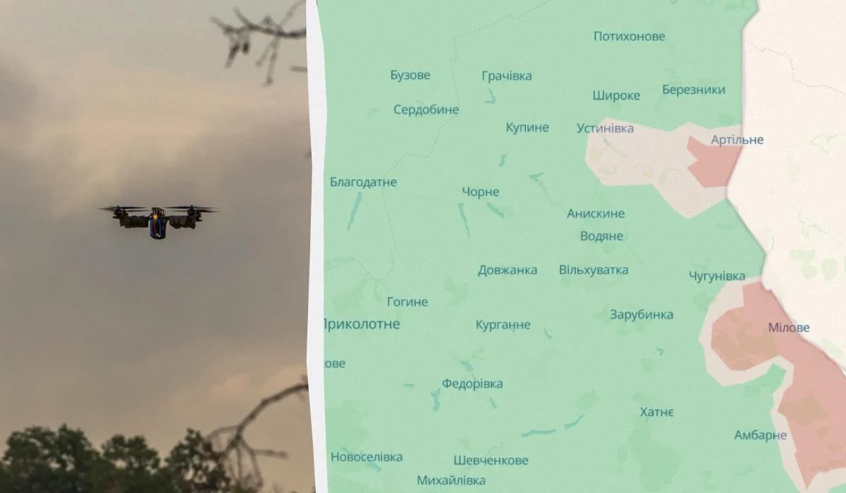 Карта DeepState з «сірою» зоною 8 км і окупованою територією 4,67 кв. км біля Артільного